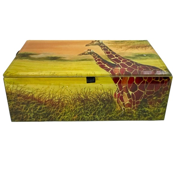 Giraffe Keepsake Box Glass with Beveled Edges Velvet Lined 5.75"W Africa Safari - Picture 4 of 7